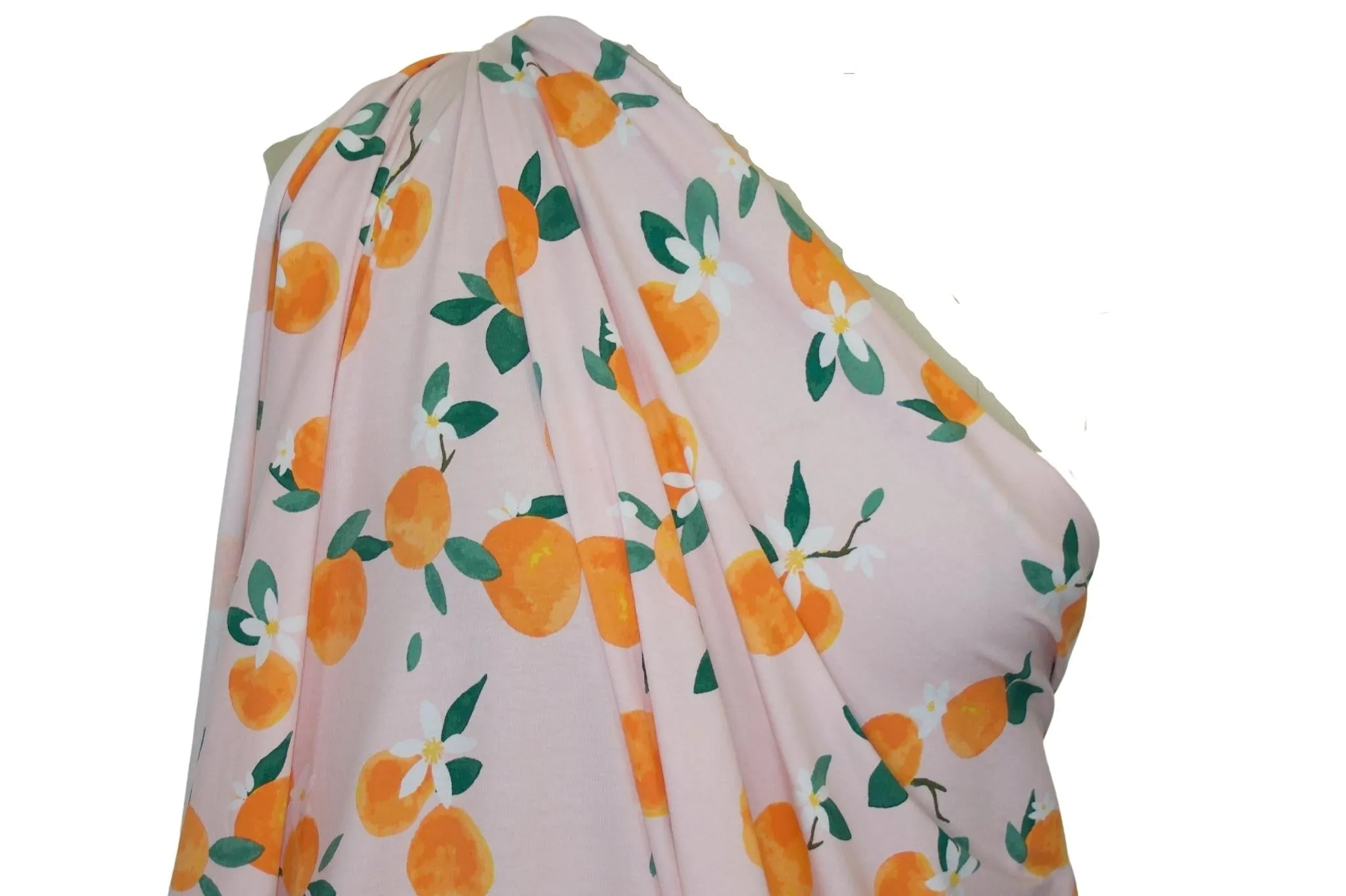 Just Peachy Organic Cotton Jersey - Orange/Green/White on Pink