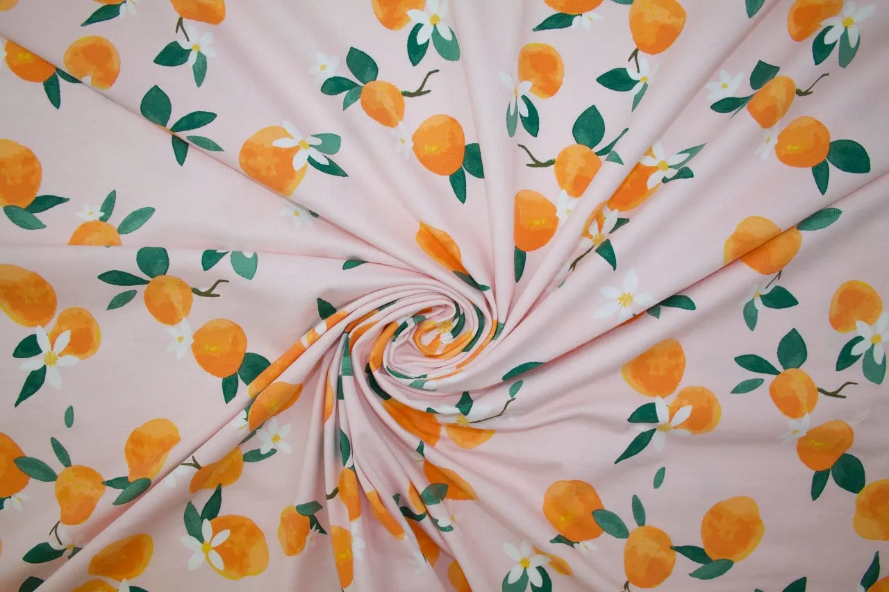 Just Peachy Organic Cotton Jersey - Orange/Green/White on Pink