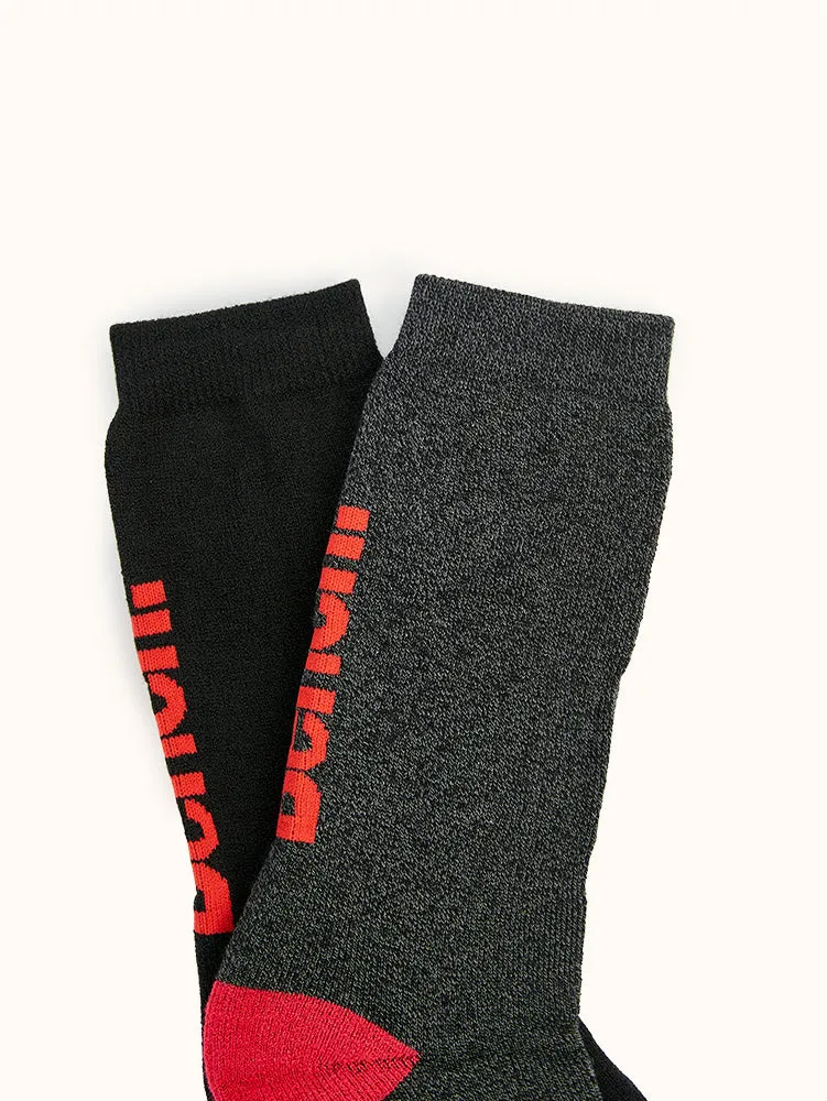 Men's Cushioned Thermal Crew Socks (2 Pairs) - Black/Red