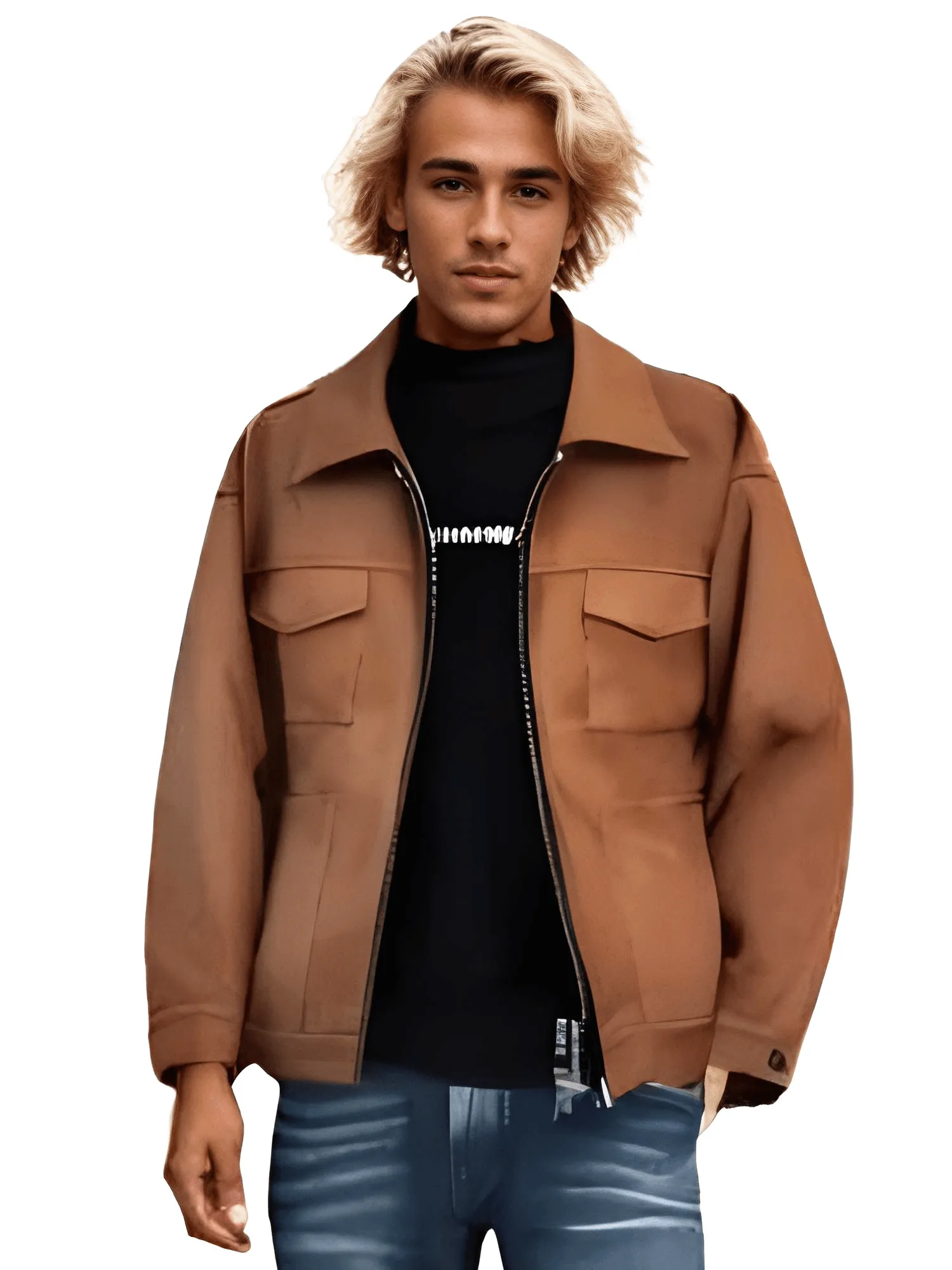 Men's Vintage High Street Suede Jacket With Zipper Lapel Casual Short Jacket For Men