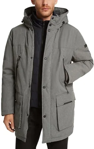 Michael Kors Men’s Warm Woven Parka Coat with Attached Quilted Bib and Hood