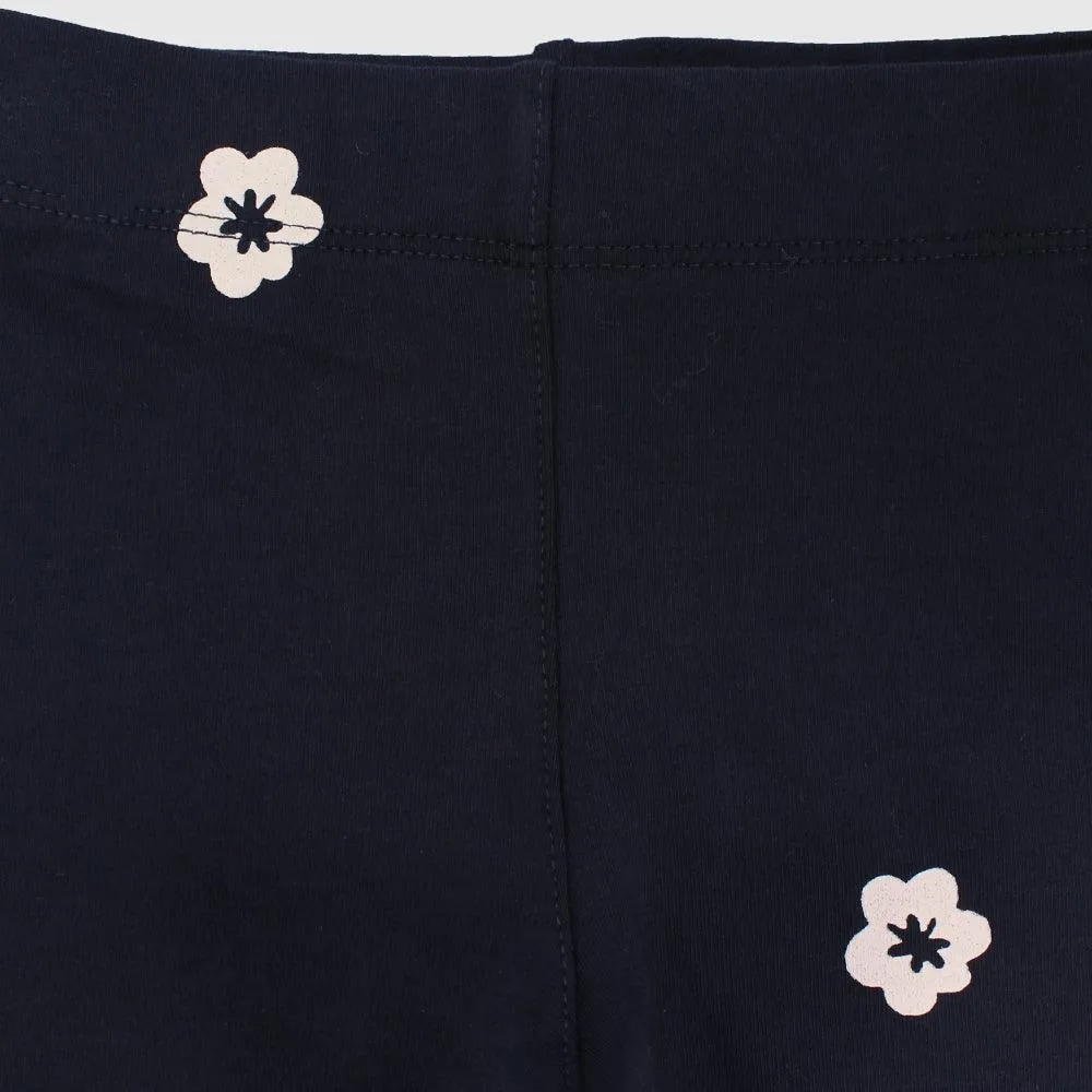 Navy Pantacourt Leggings With Little Flowers