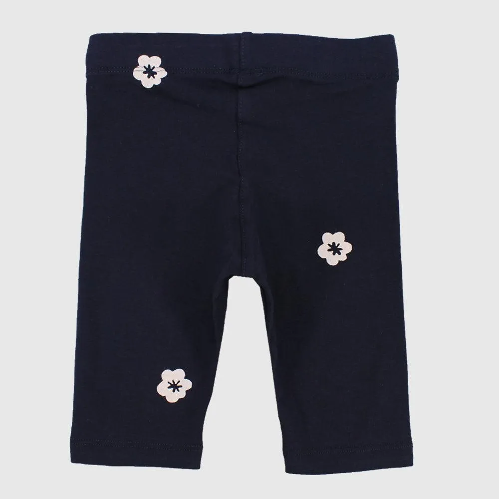 Navy Pantacourt Leggings With Little Flowers