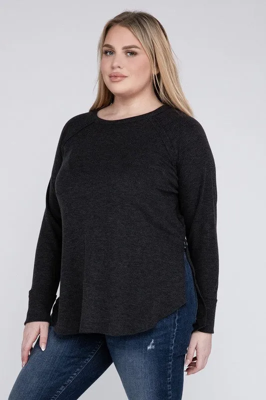 Plus Melange Baby Waffle Long Sleeve Top