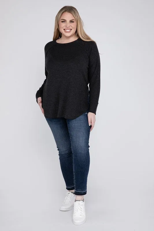 Plus Melange Baby Waffle Long Sleeve Top