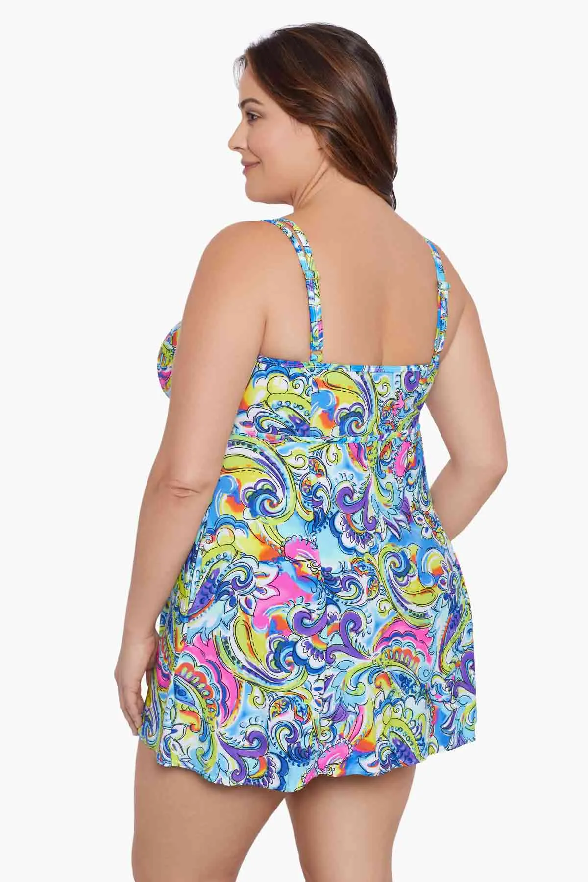 Plus Size Empire Princess Seam Swim Dress Paisley Seas