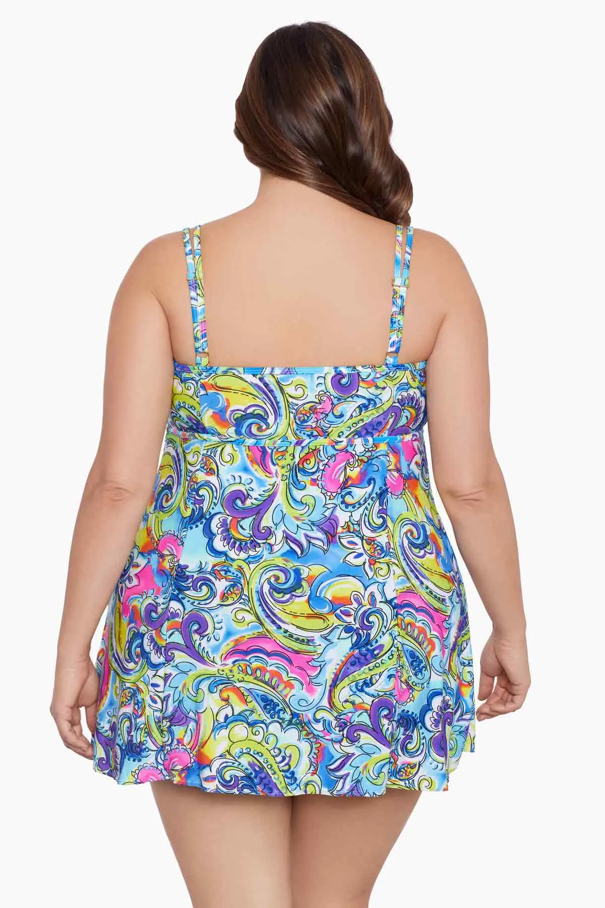 Plus Size Empire Princess Seam Swim Dress Paisley Seas