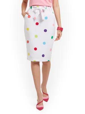 Polka-Dot Tie-Waist Pencil Skirt