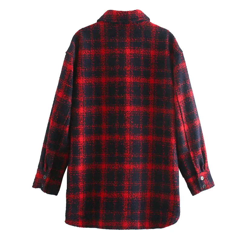 Purpdrank - Women Autumn Winter Fashion Plaid Khaki Thick Coats Overshirt Female Stylish Pockets Plaid Long Jackets Overisze Outwear