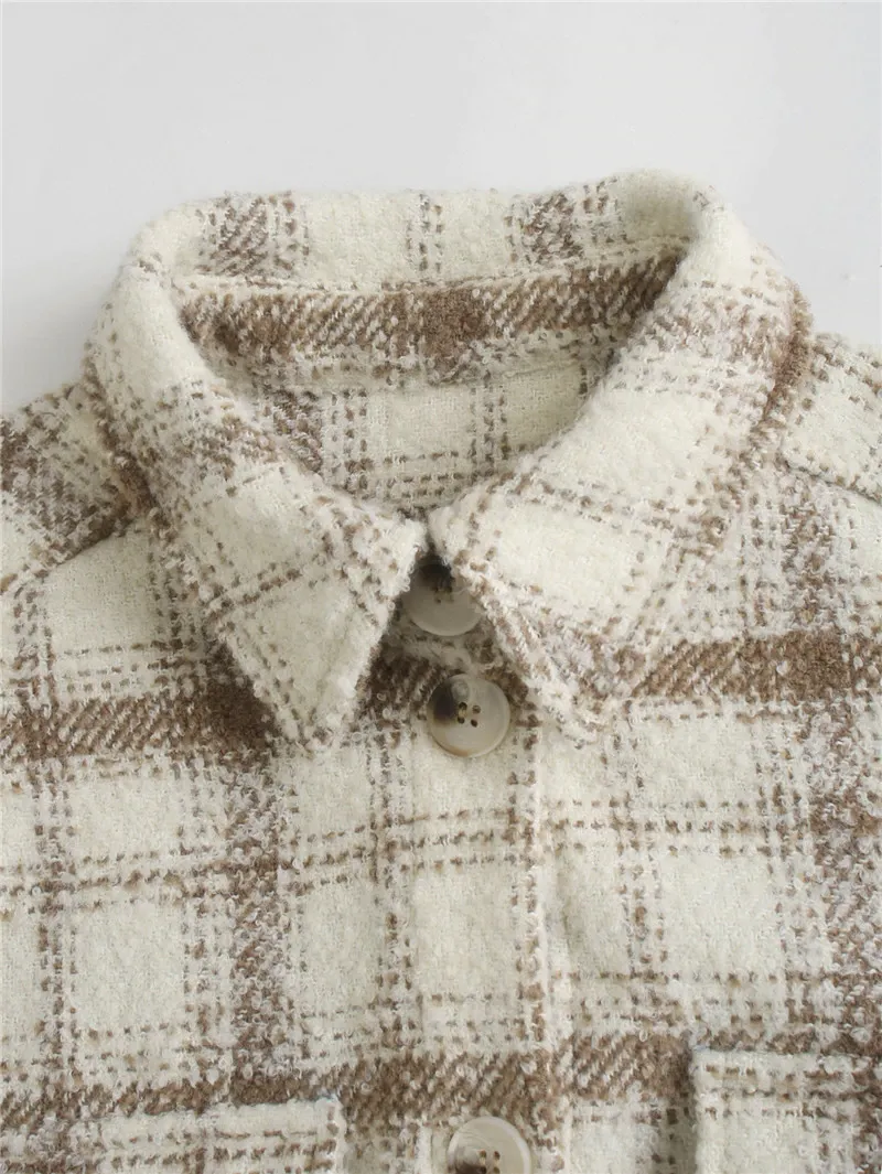 Purpdrank - Women Autumn Winter Fashion Plaid Khaki Thick Coats Overshirt Female Stylish Pockets Plaid Long Jackets Overisze Outwear