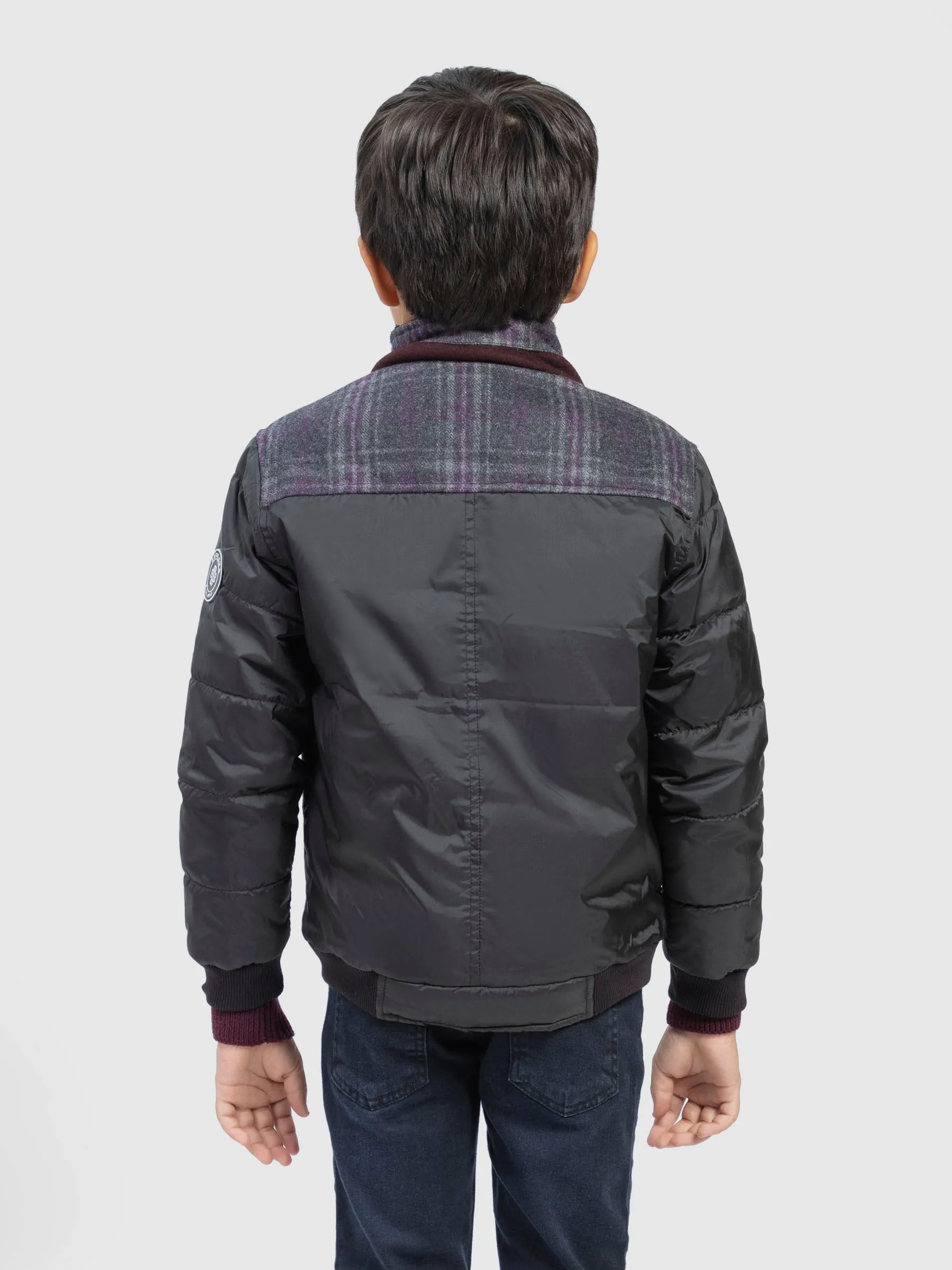 Purple & Grey Wool Puffer Casual Jacket