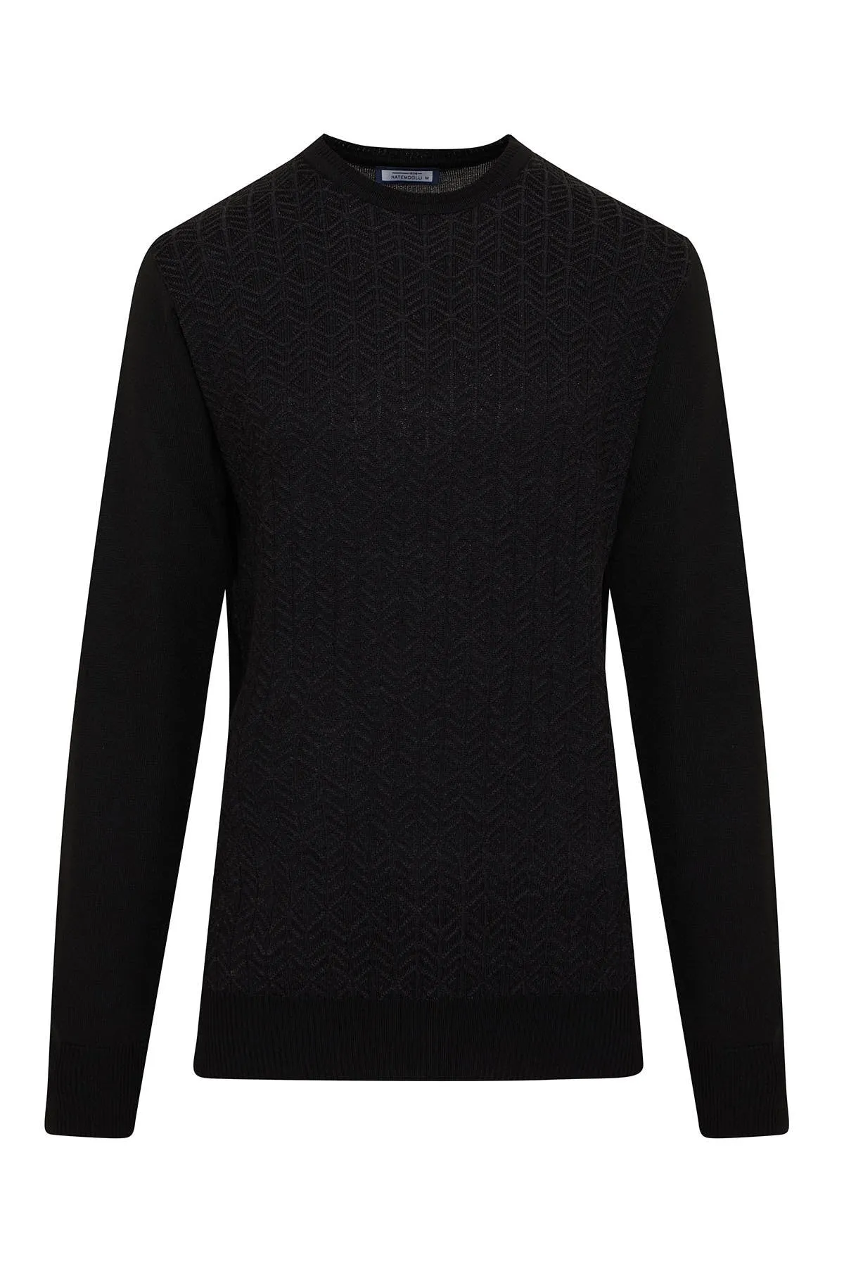 Regular Fit Black - Gray Wool Blend Crewneck Sweater