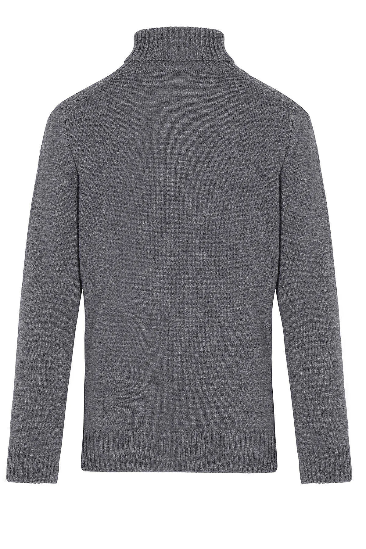 Regular Fit Plain Wool Blend Dark Gray Turtleneck Sweater, Dark Gray 6