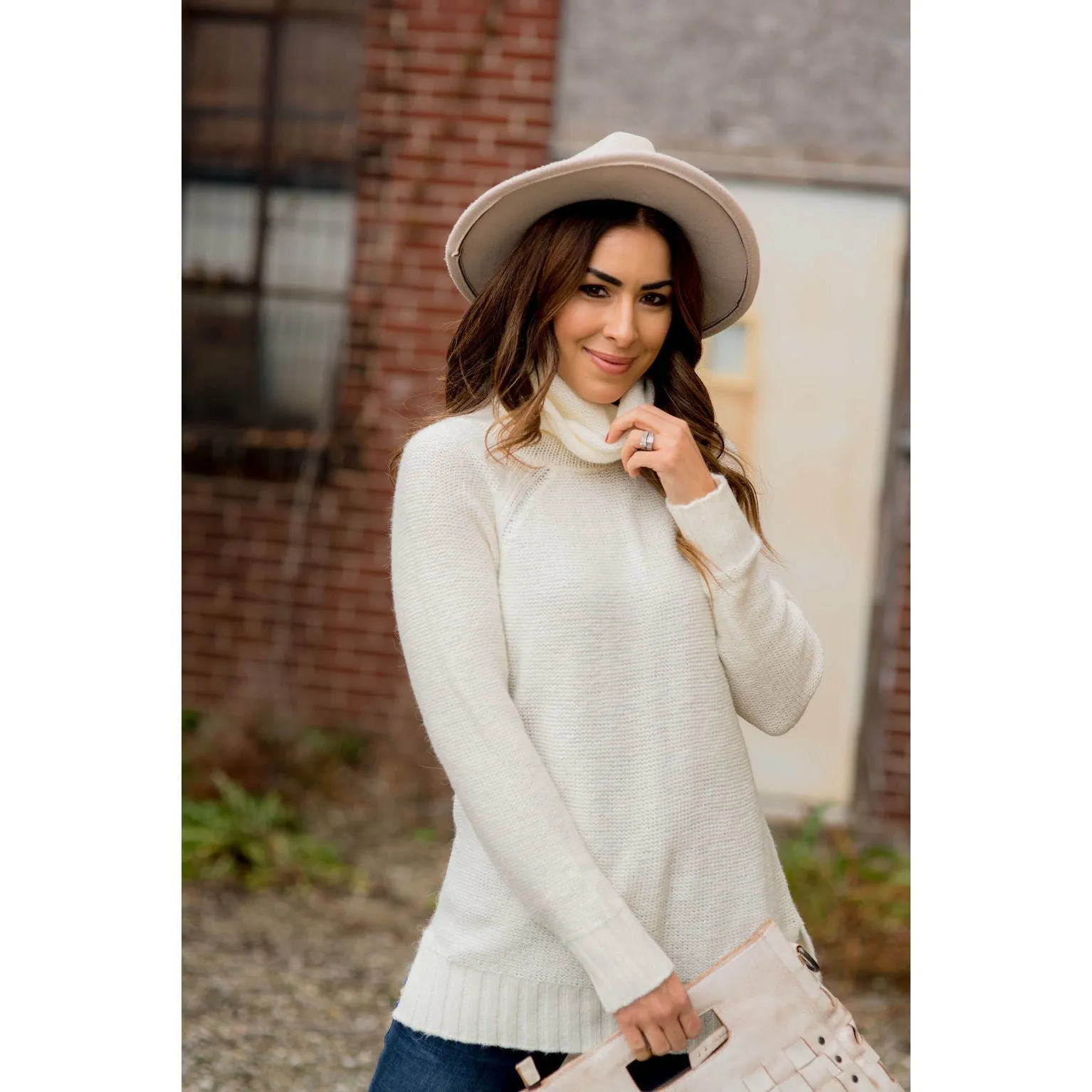 Ribbed Cowl Neck Sweater