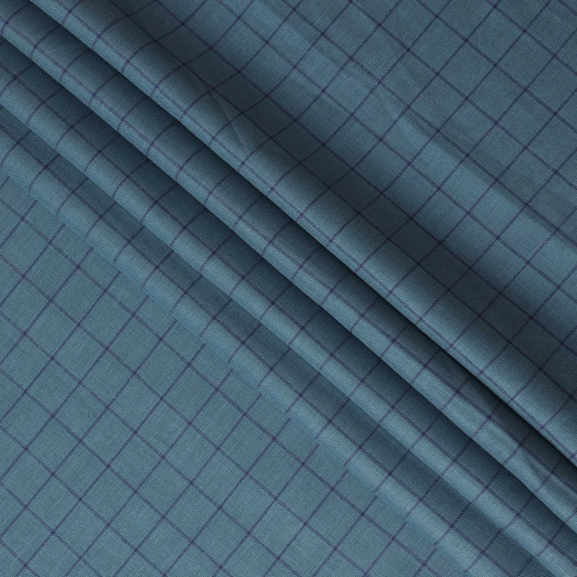 Serenity Blue Lightweight Wool Blend Fabric with Subtle Check - 150cm Width-D18584