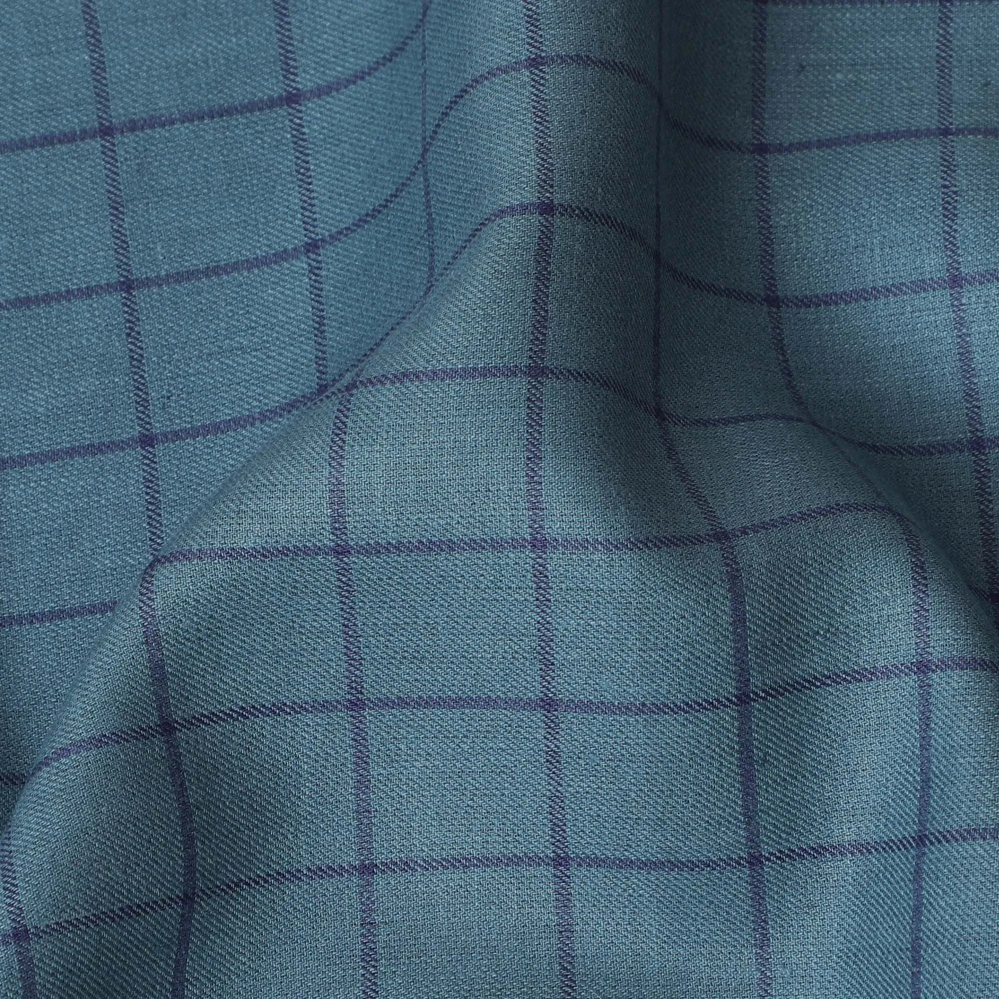 Serenity Blue Lightweight Wool Blend Fabric with Subtle Check - 150cm Width-D18584