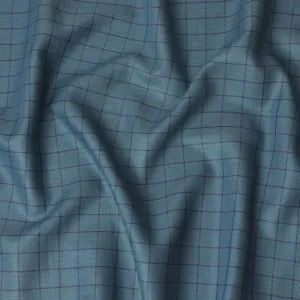 Serenity Blue Lightweight Wool Blend Fabric with Subtle Check - 150cm Width-D18584