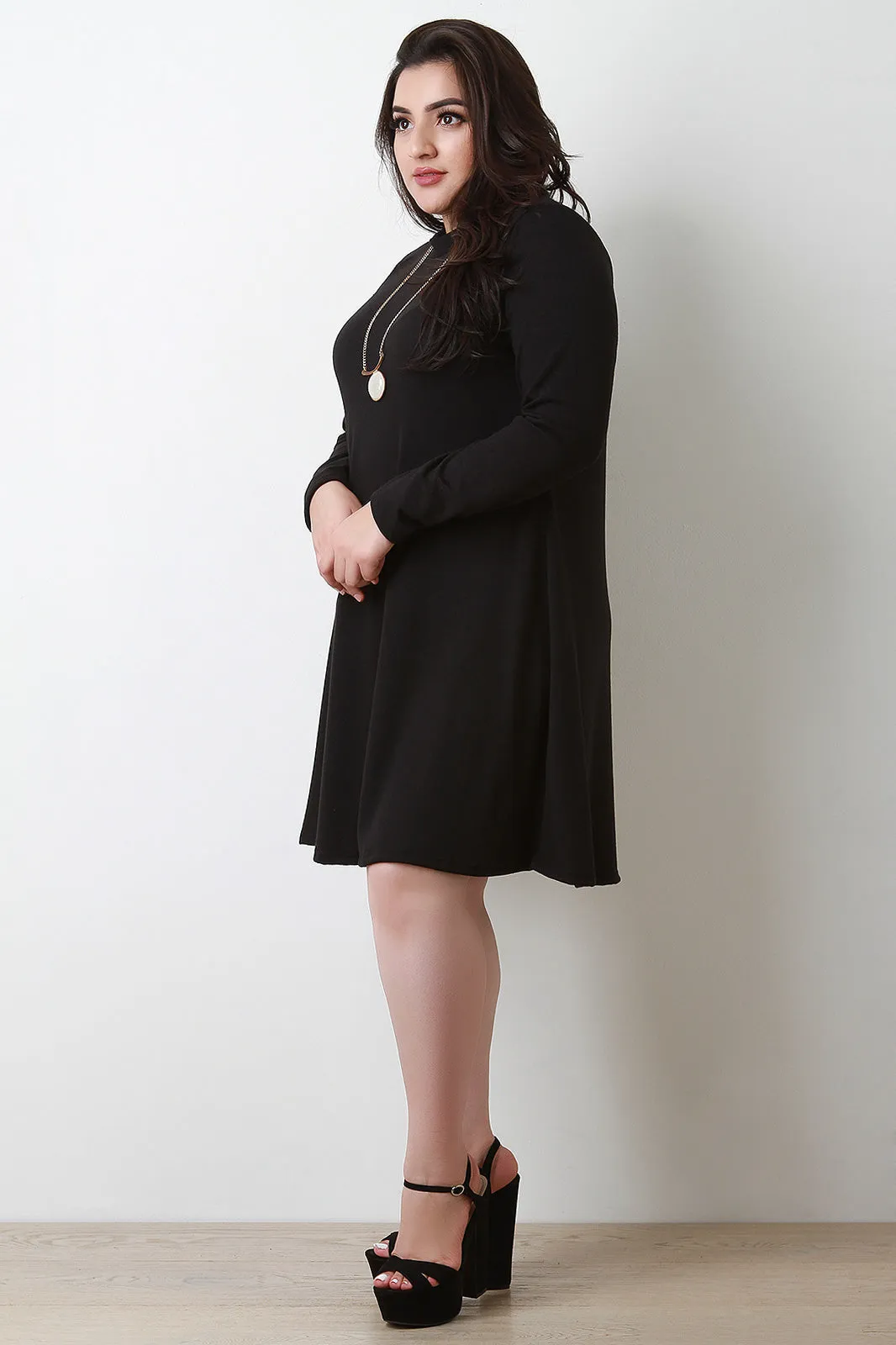 Soft Knit Mock Neck Long Sleeve Shift Dress