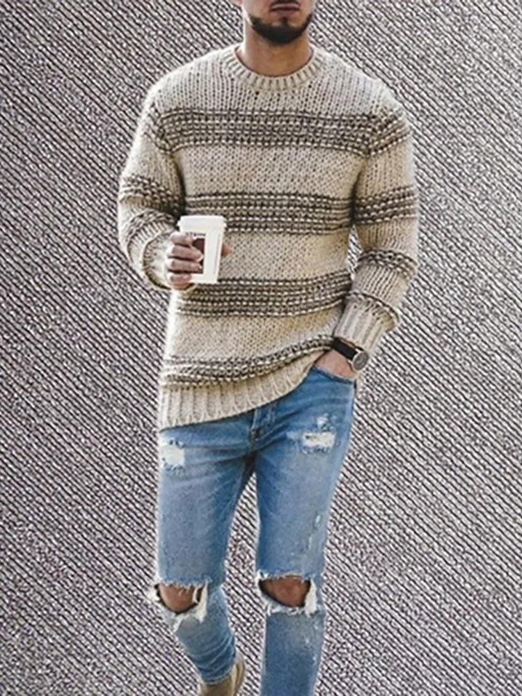 Striped Crew Neck Knitted Sweater