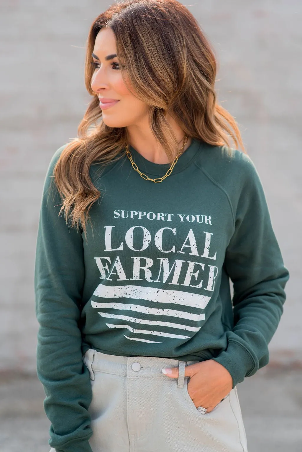 Support Your Local Farmer Underlined Graphic Crewneck