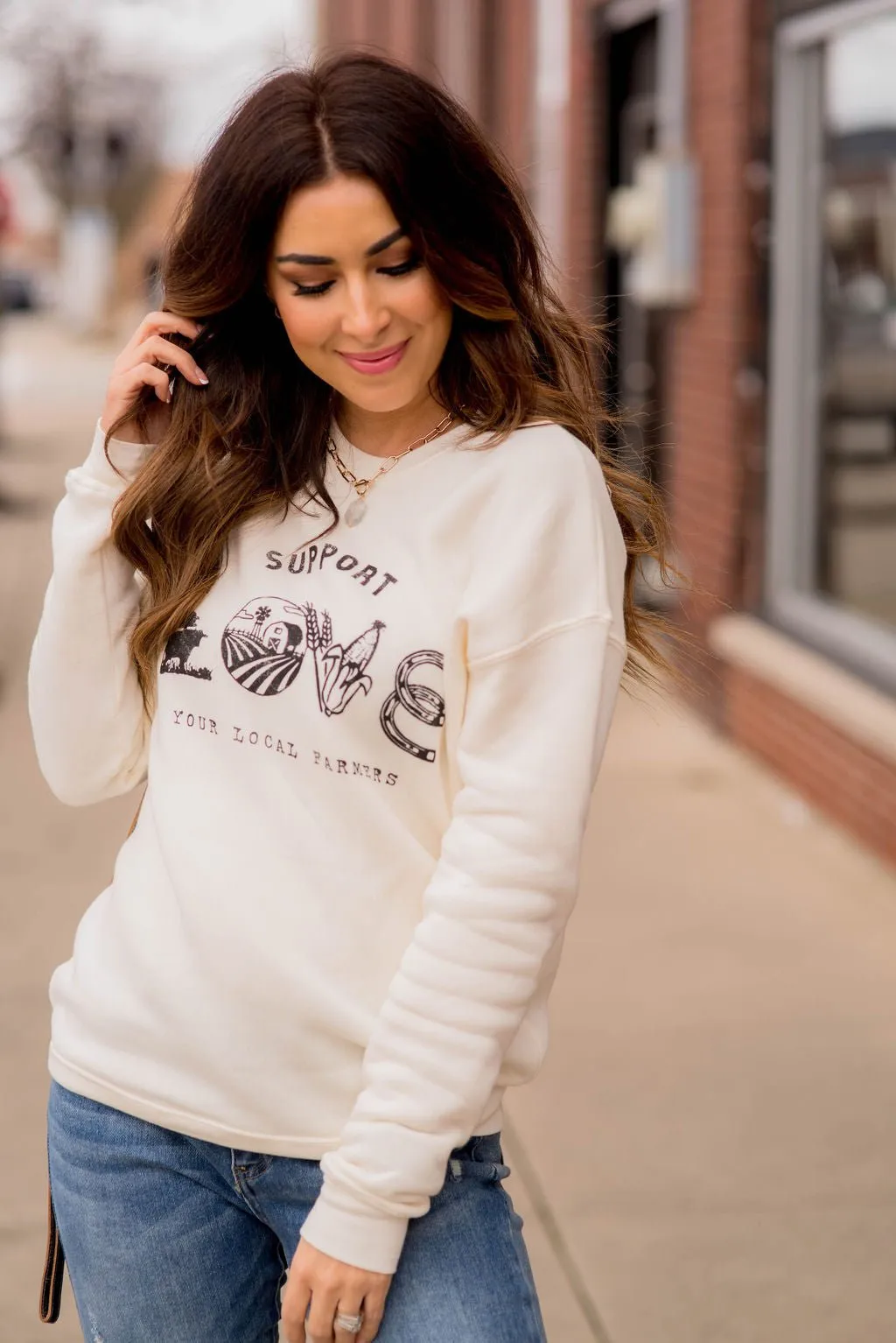 Support Your Local Farmers Love Graphic Crewneck