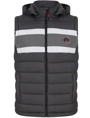 Tauriel Quilted Puffer Gilet with Detachable Fleece Lined Hood in Asphalt Grey - Tokyo Laundry Active Tech