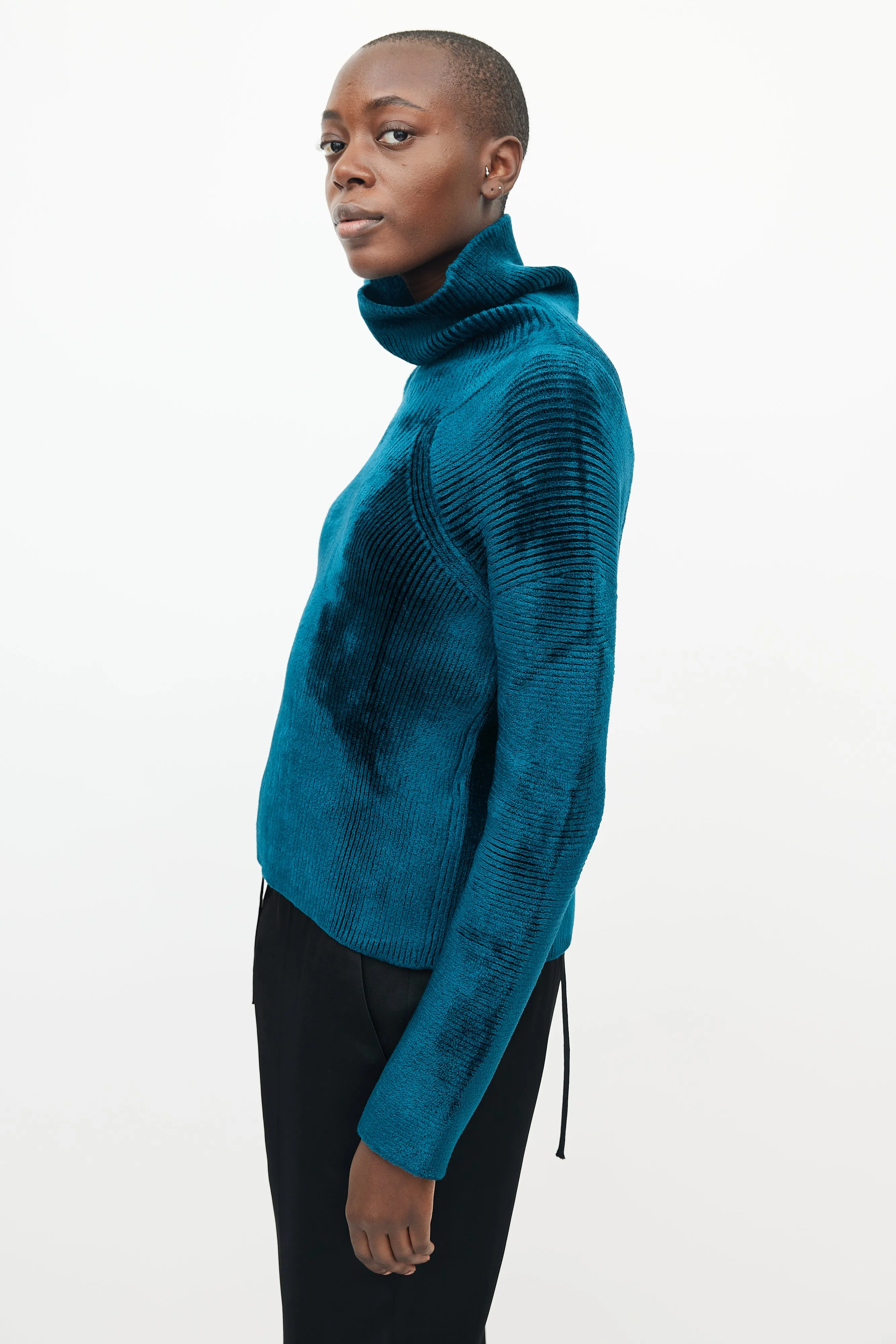 Teal Velour Ribbed Turtleneck