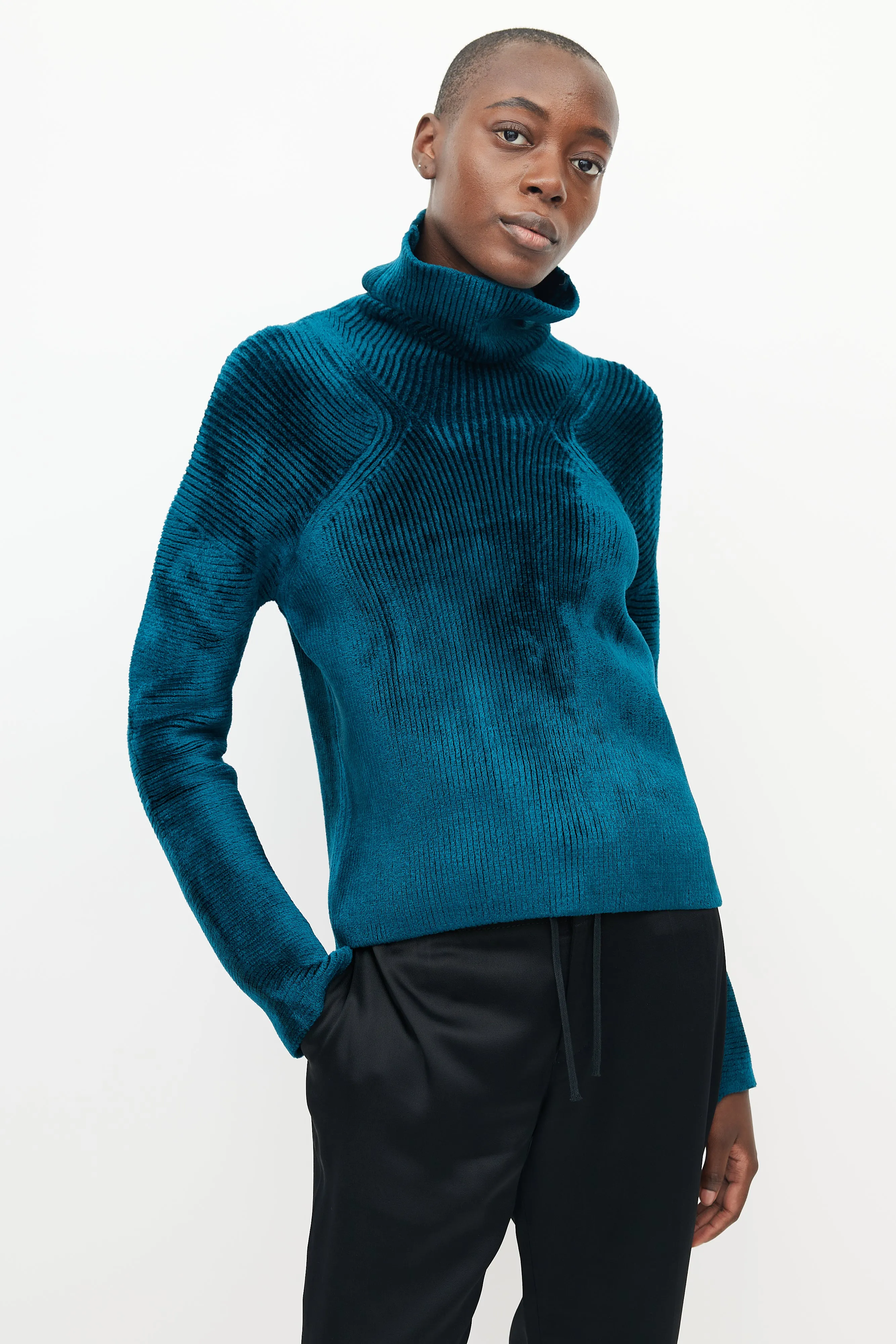 Teal Velour Ribbed Turtleneck