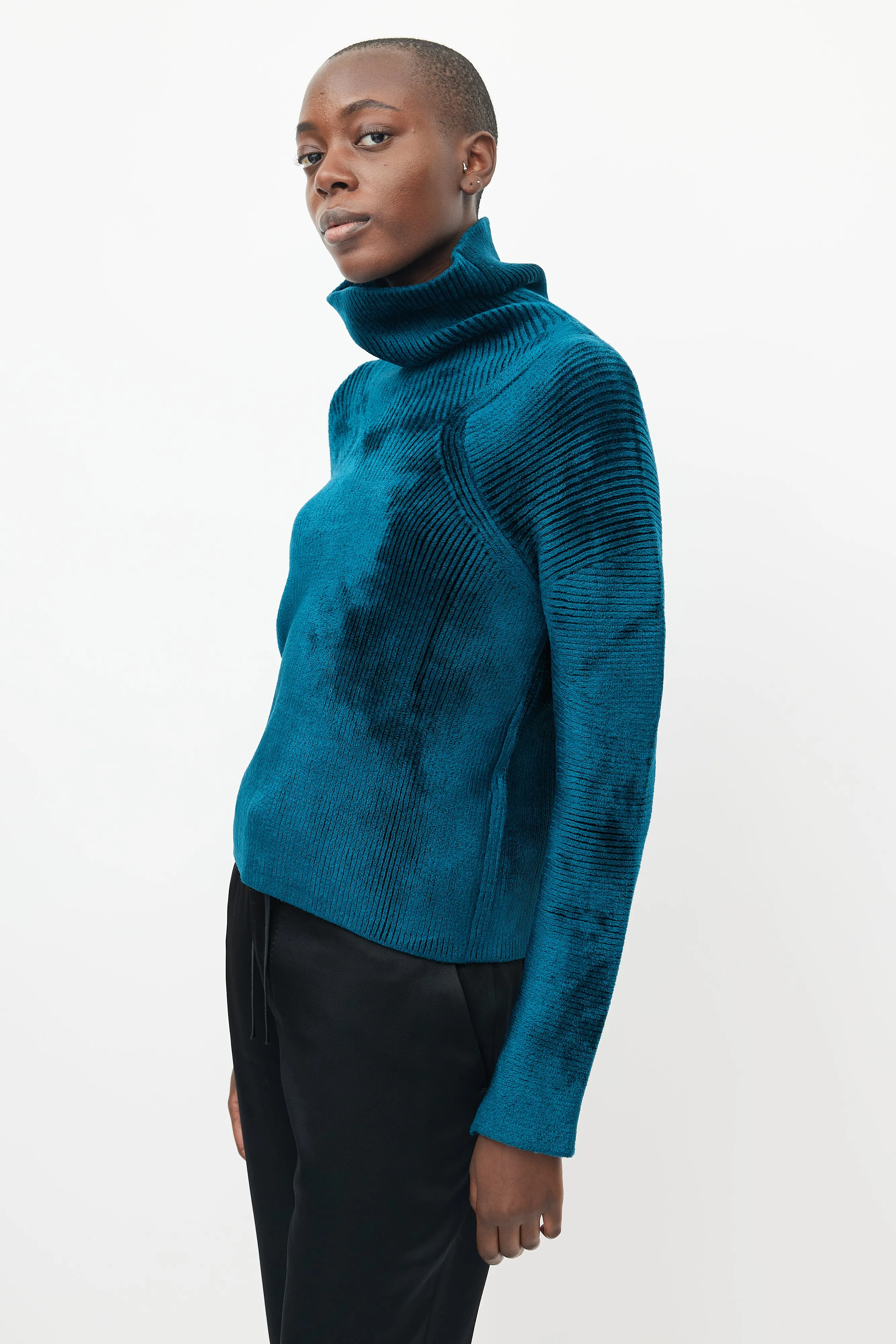 Teal Velour Ribbed Turtleneck