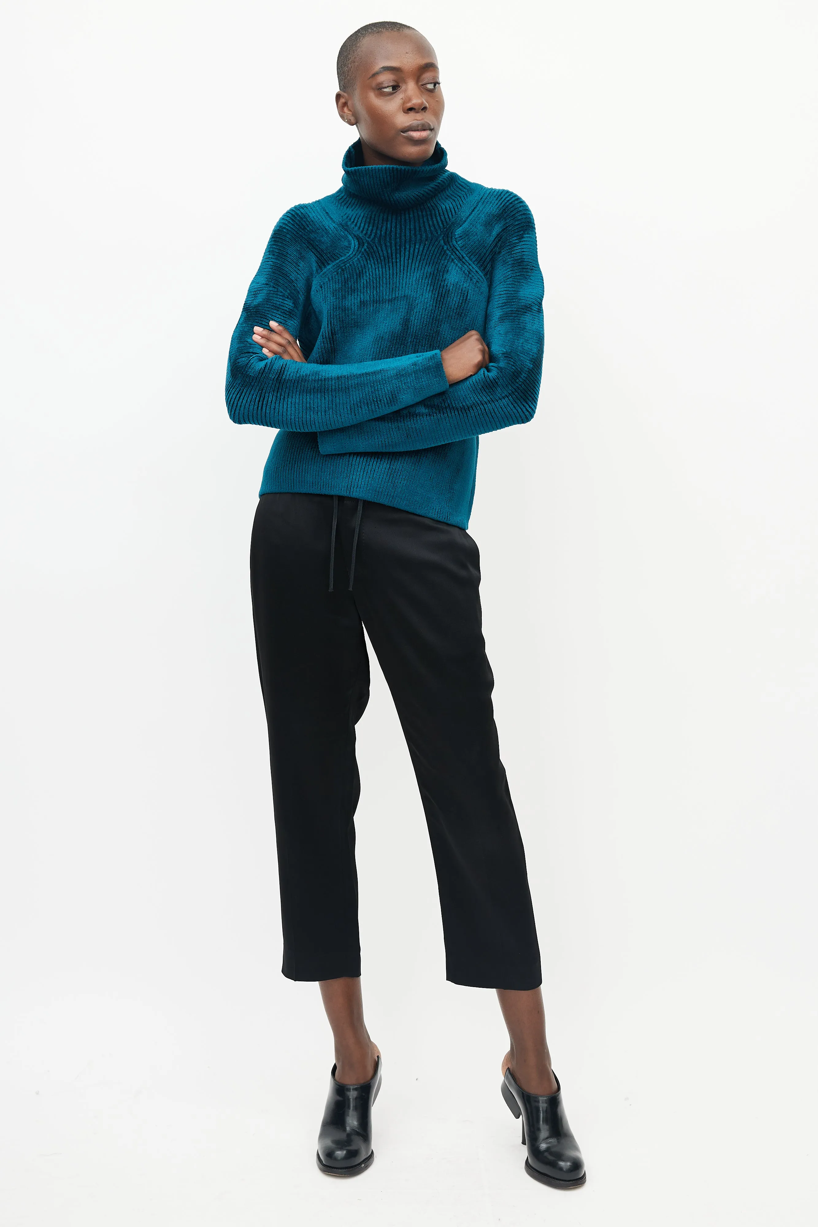 Teal Velour Ribbed Turtleneck