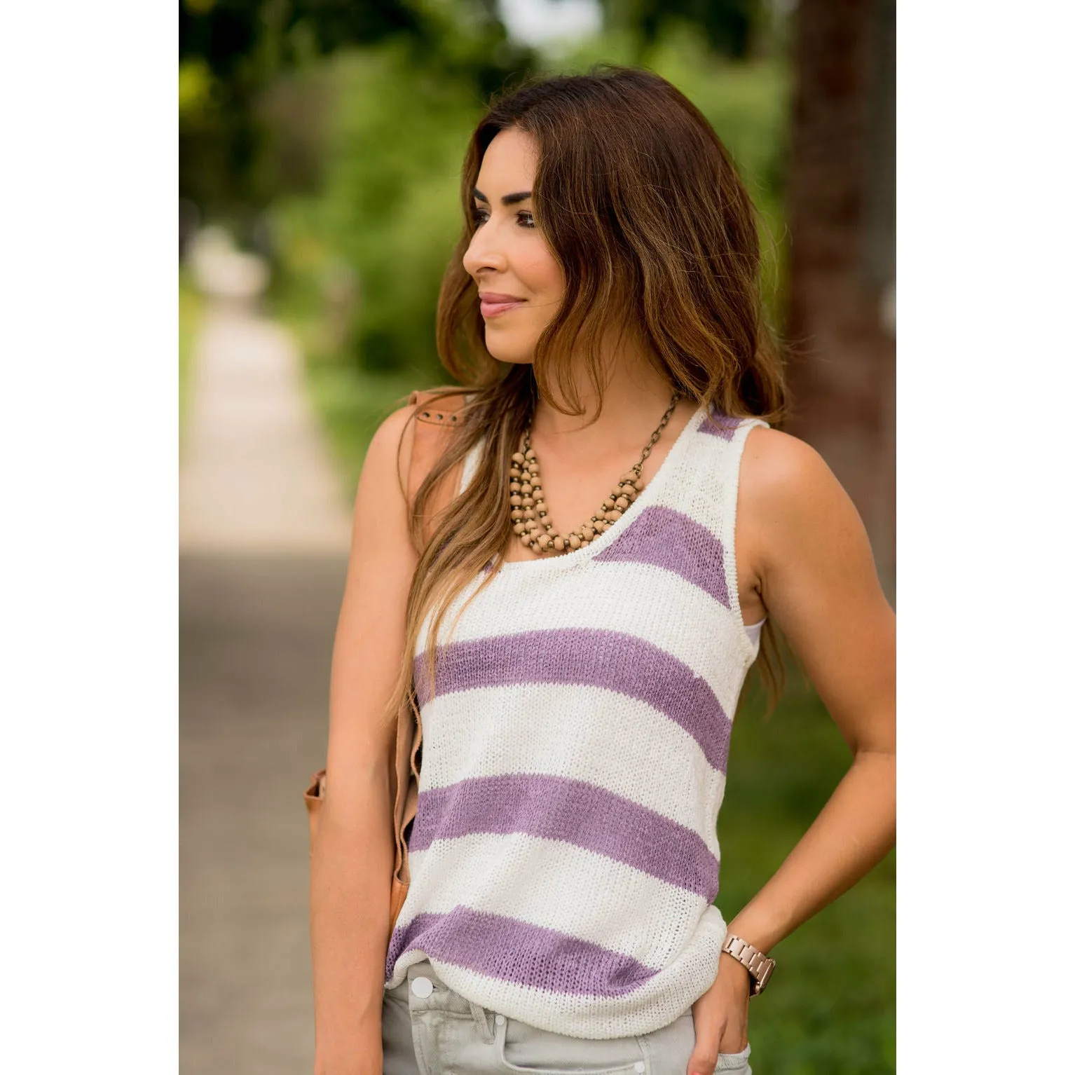 Thick Striped Knit Sweater Tank