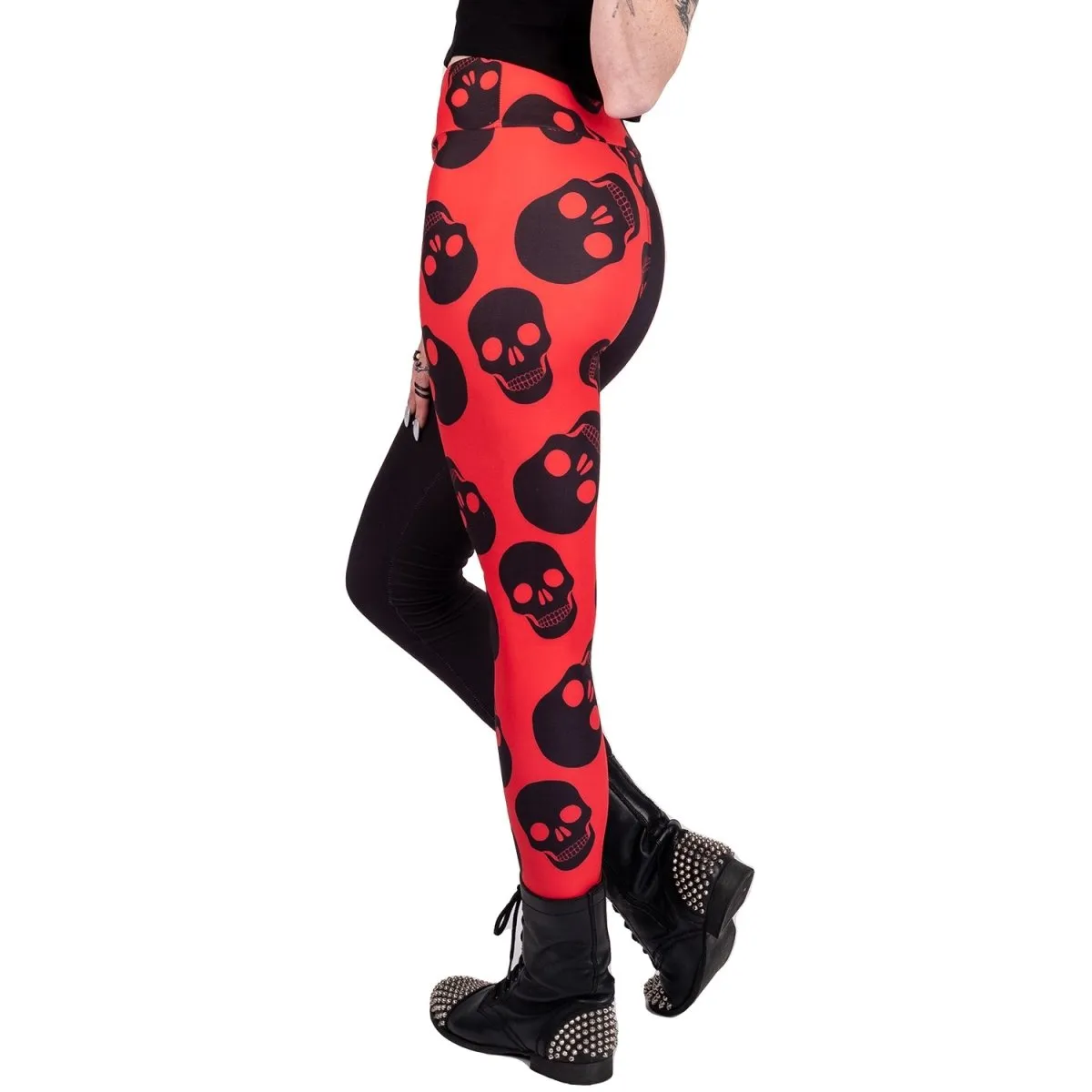 Two Tones Red Skulls High Waist Leggings