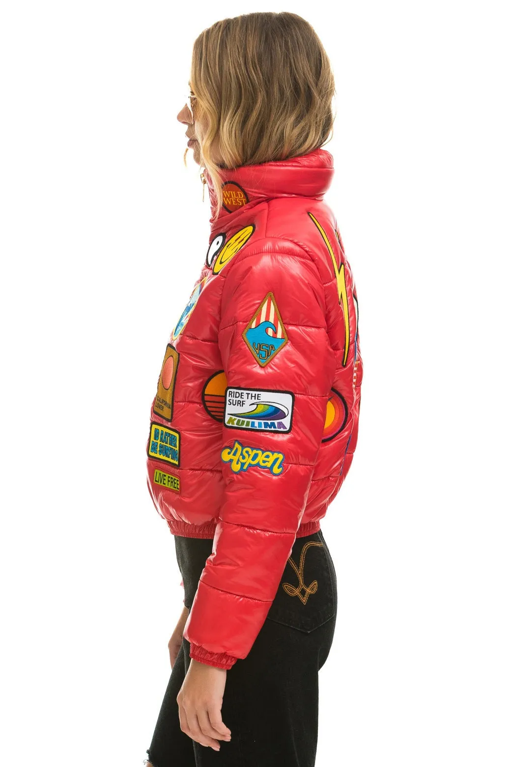 VINTAGE PATCH APRES PUFFER JACKET - CHERRY GLOSSY