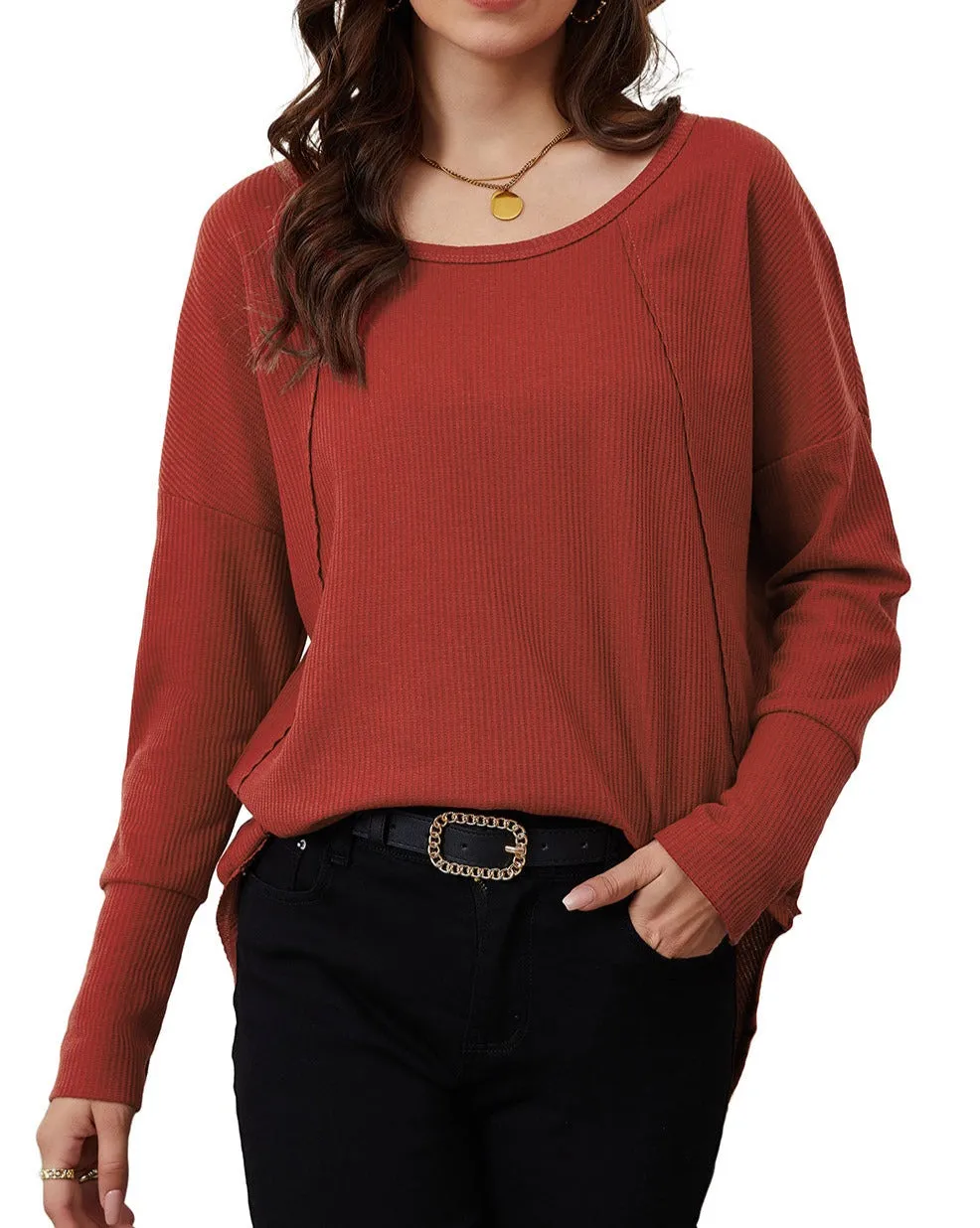 Waffle Pleated Long Sleeve Top