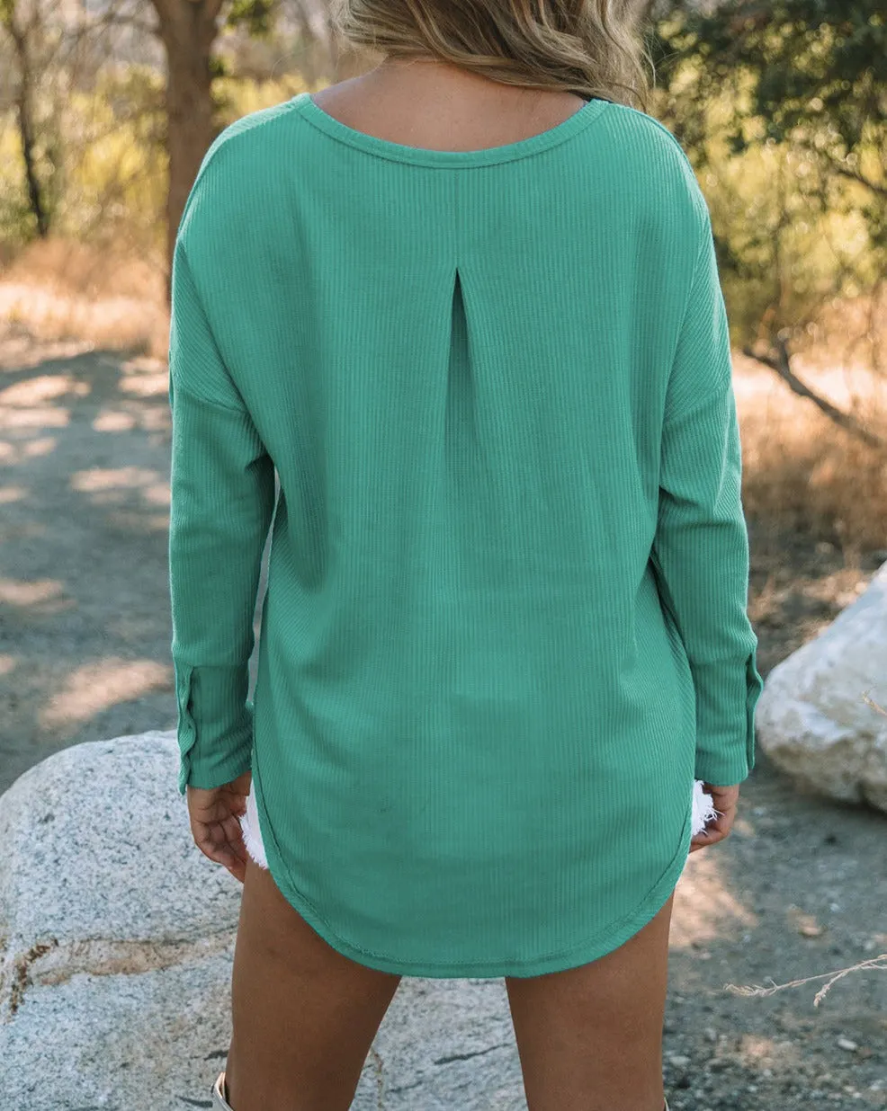 Waffle Pleated Long Sleeve Top