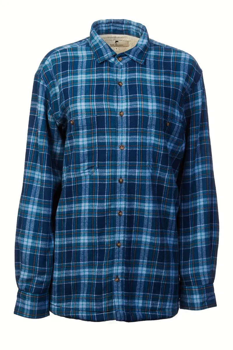 Women Collar Fleece Lined Flannel Shirt - Blue and Navy Tartan - Lee Valley