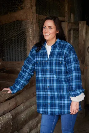 Women Collar Fleece Lined Flannel Shirt - Blue and Navy Tartan - Lee Valley