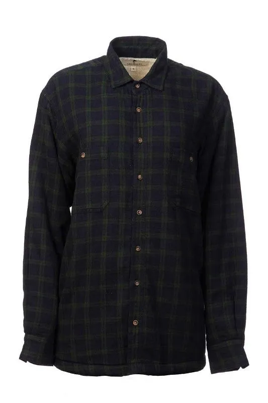 Women Collar Fleece Lined Flannel Shirt - Green Tartan Black Watch - Lee Valley