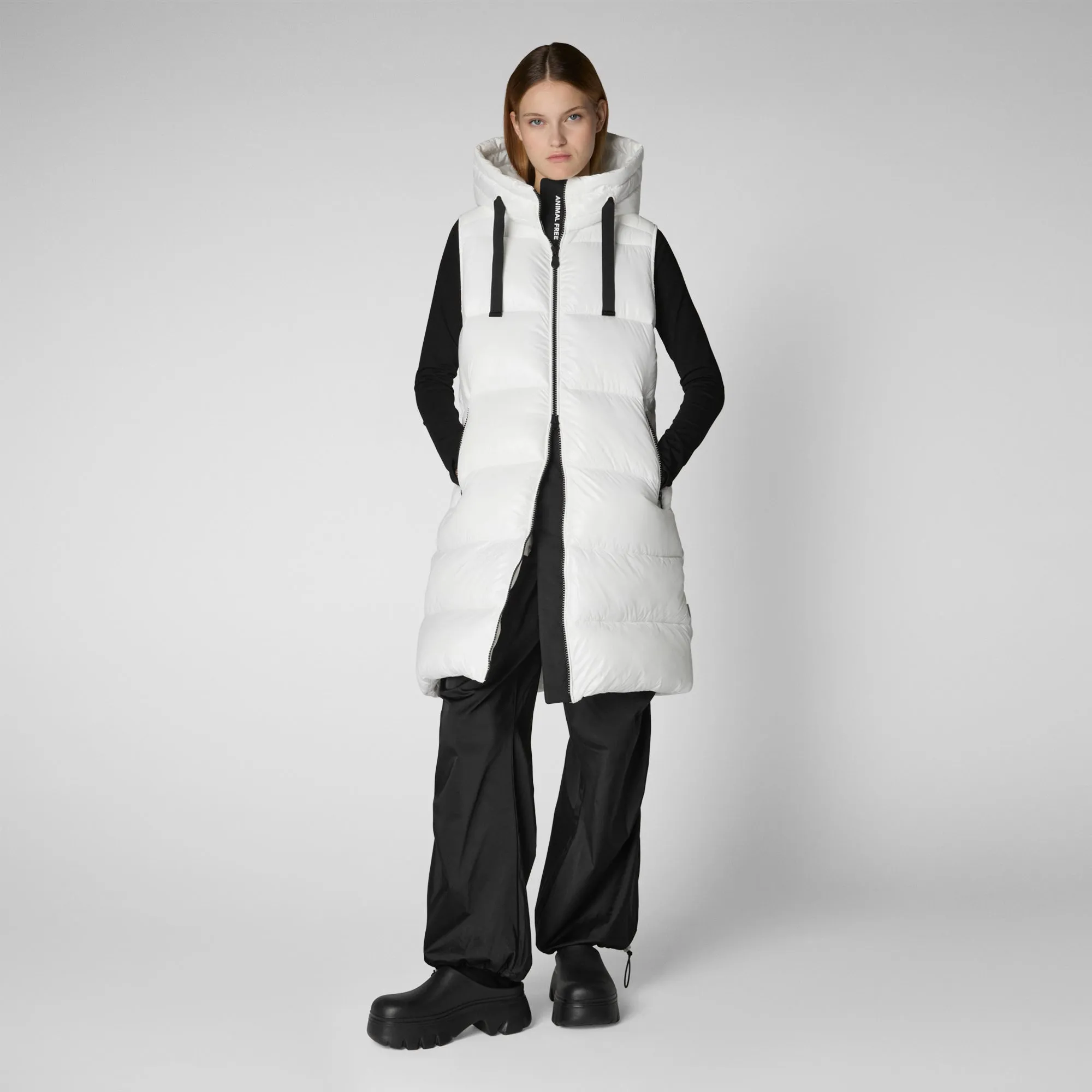 Women's Hooded Animal free Puffer Vest Iria in Off white