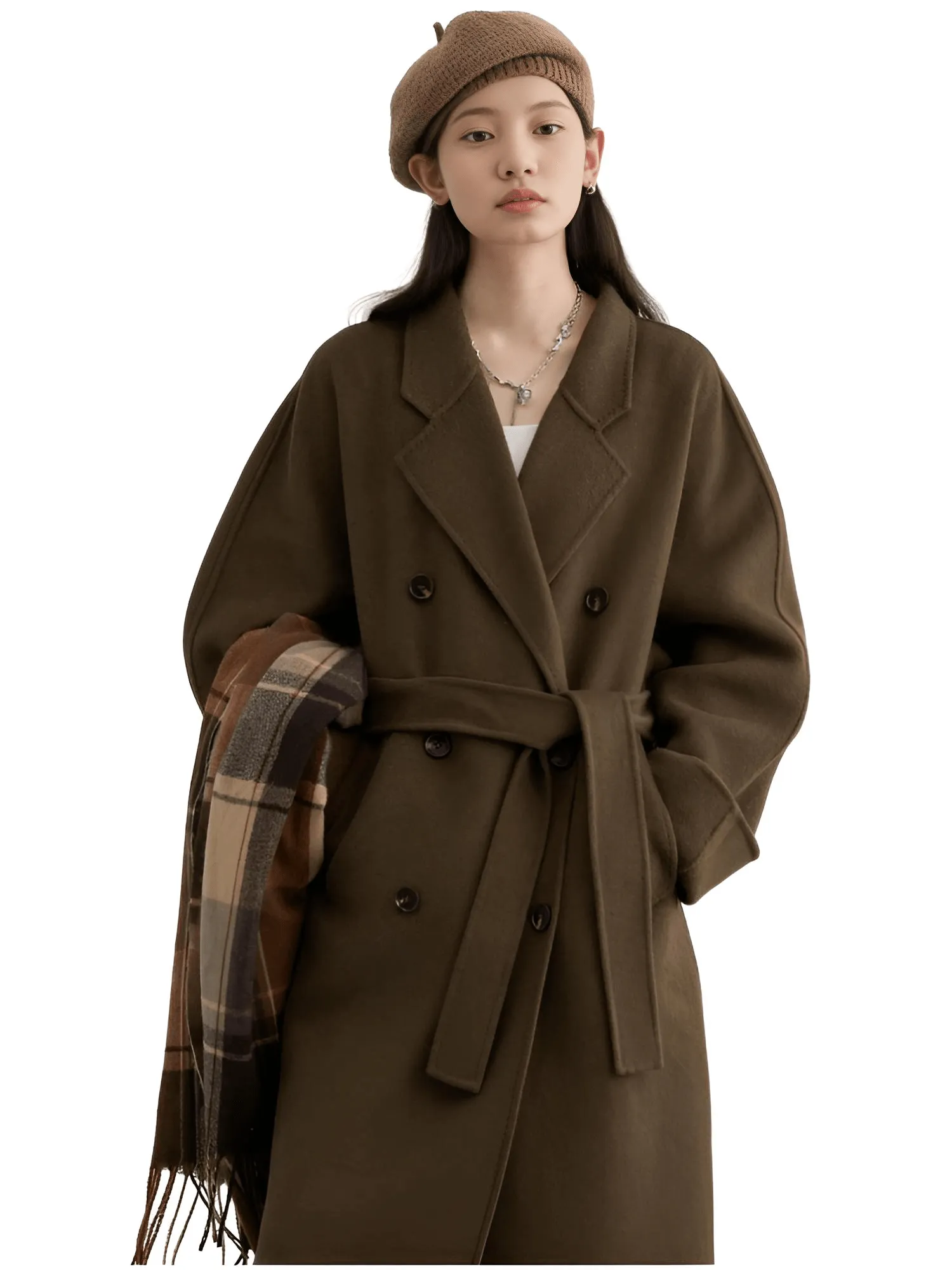 Women's Long Wool Coats Retro Loose Double Breasted Overcoats