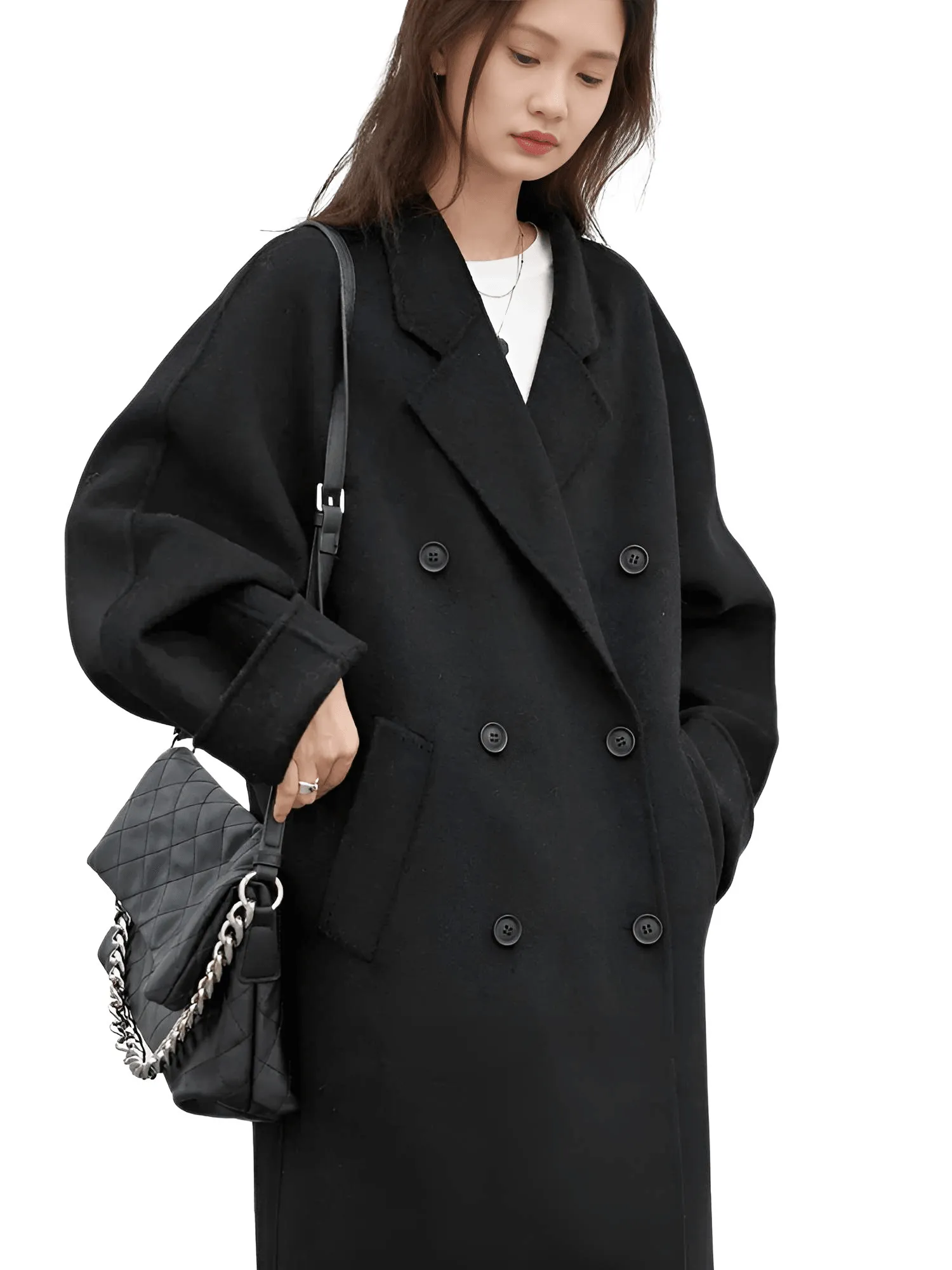 Women's Long Wool Coats Retro Loose Double Breasted Overcoats