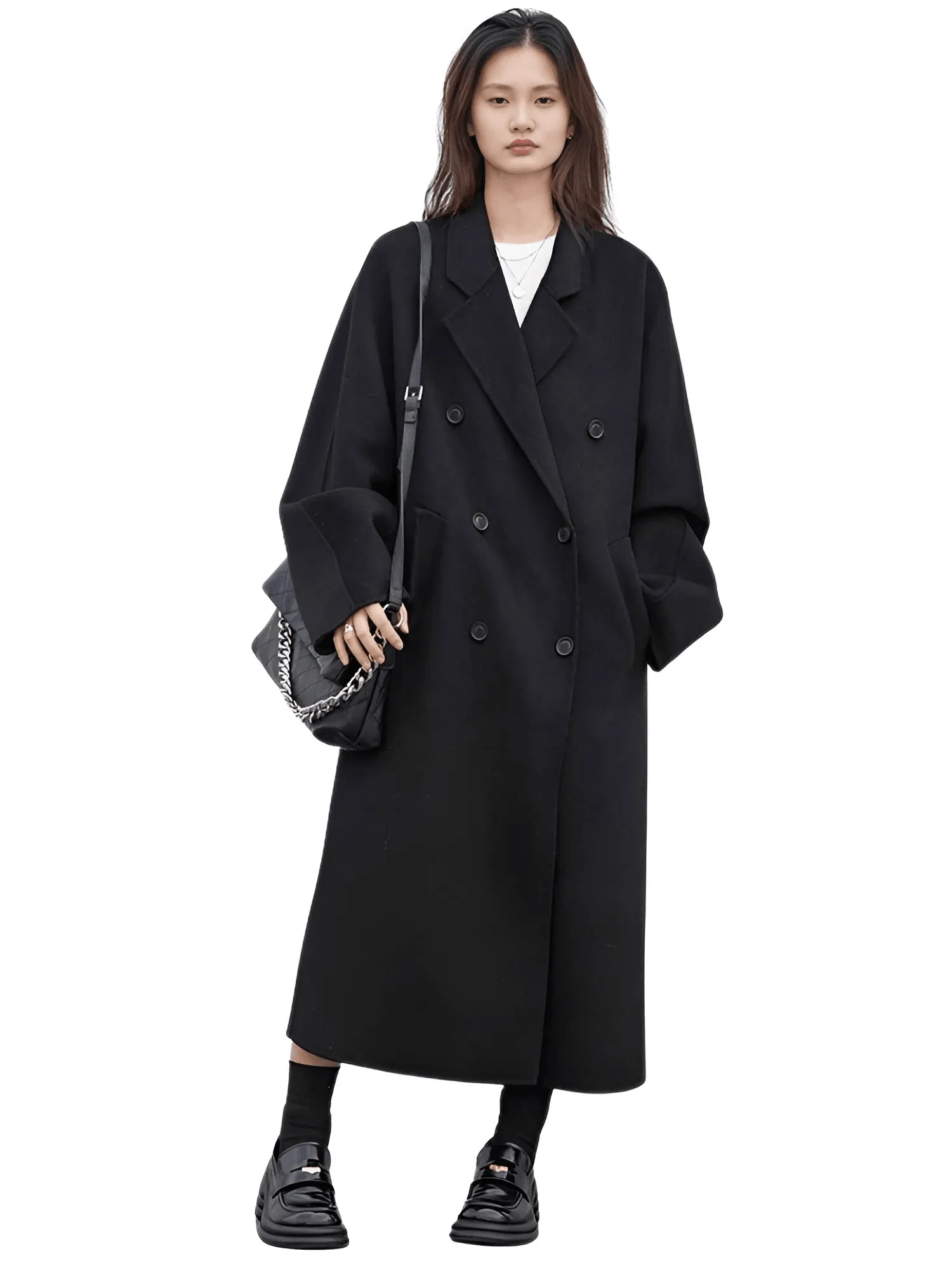 Women's Long Wool Coats Retro Loose Double Breasted Overcoats