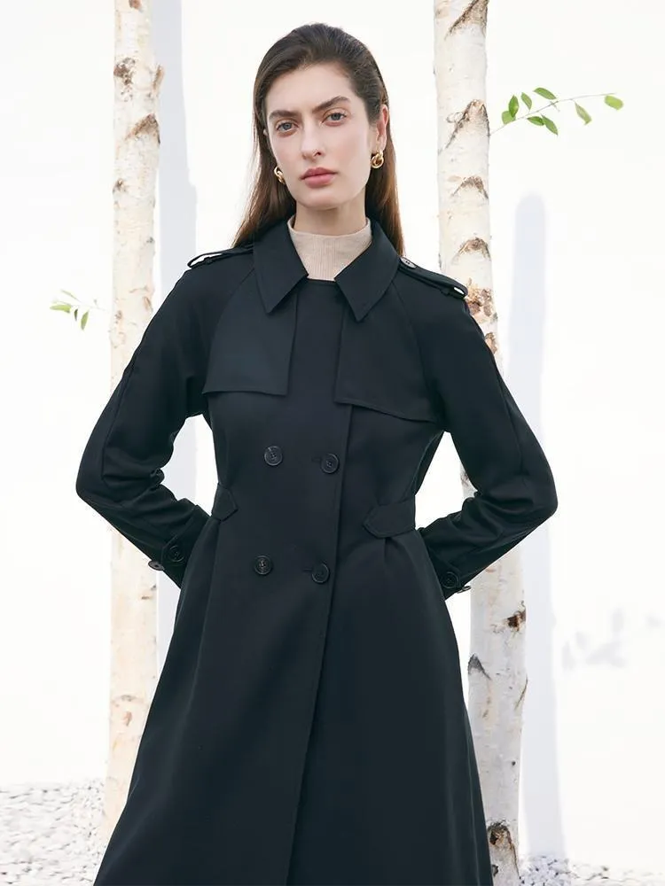 Worsted Woolen Gathered Waist Women Trench Coat