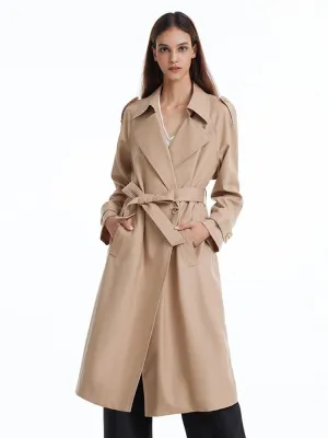 Worsted Woolen Trench Coat With Belt