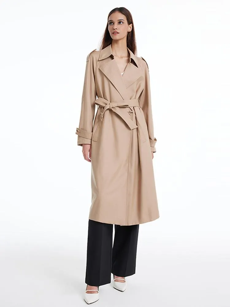 Worsted Woolen Trench Coat With Belt