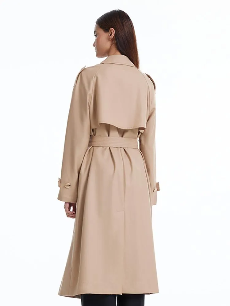 Worsted Woolen Trench Coat With Belt