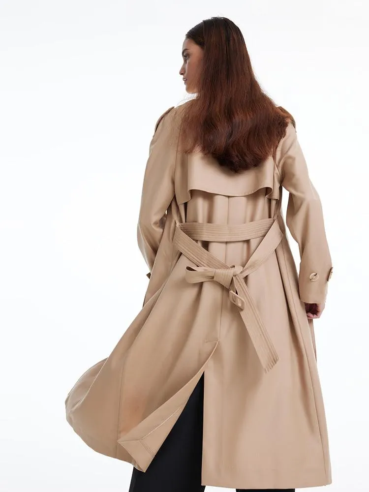 Worsted Woolen Trench Coat With Belt