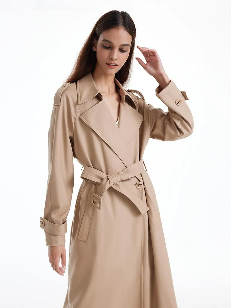 Worsted Woolen Trench Coat With Belt