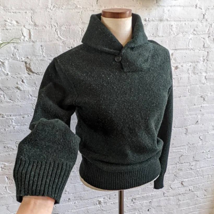 Y2K Minimalist Forest Green Brushed Lambs Wool Sweater Dark Academia Preppy Top